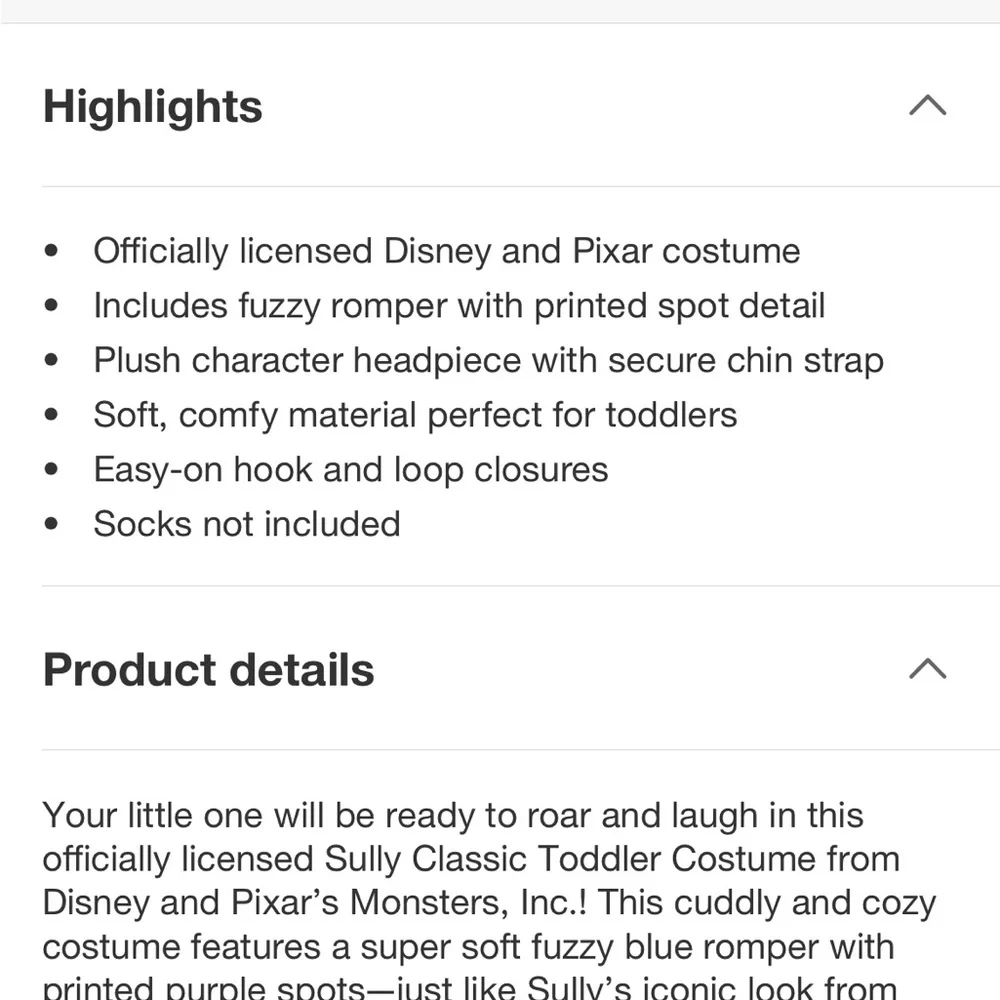 Disney Monsters University Sully Costume